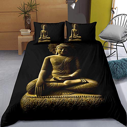 Asfwkb Linge De Lit Bouddha 140X200Cm Parure De Lit 3D Animaux Impression Housse De Couette Et Taies d'oreiller Ensemble