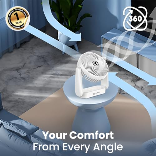 Image of Toreto SnapCool 3-in-1 Portable Rechargeable Fan with Night Light, Type-C Charging, 3 Speed Modes, 360 Adjustable, Desktop /Wall /Ceiling Mount, 1 Year Warranty (White)