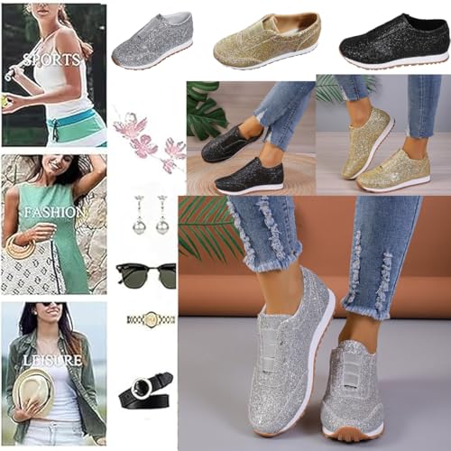 Women's Luxurious Orthopedic Sneakers,Fashion Glitter Sneakers for Womens Silp On Running Shoes Lightweigt Tennis Walking Shoes2