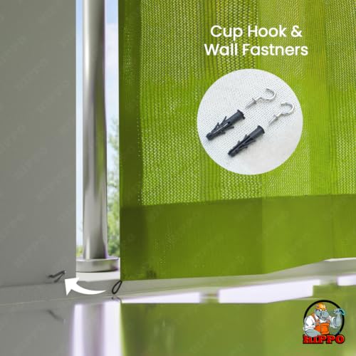 Image of HIPPO HDPE Coated Waterproof Outdoor Balcony Curtain 260 GSM - Rain, Sun & Dust Protection Light Filtering Curtains for Home, Garden, Veranda & Hotel (4 Feet X 10 Feet, 2IN1 Lime-Grass, 1 PC)