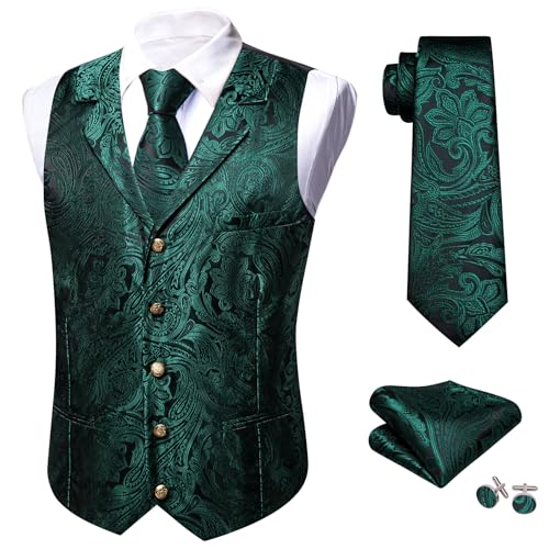 Image of Barry.Wang Mens Silk Lapel /Shawl Collar Vest Tie Sleeve Holder Set Formal /Casual Paisley Vests Wedding Tuxedo Waistcoat