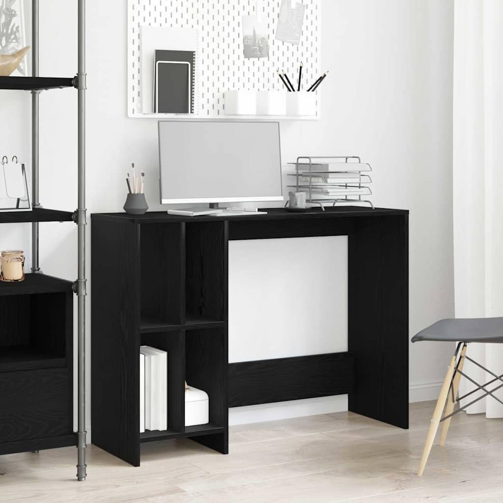 Scrivania con scaffale, colore nero, effetto rovere, 102,5 x 35 x 75 cm, materiale in legno, robusto tavolo per computer per casa, ufficio, studio, tavolo da lavoro salvaspazio con spazio di
