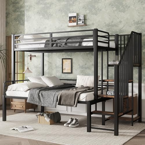 Terahanda Litera de hierro para niños y adolescentes, armario de esquina con espacio de almacenamiento, hierro+MDF, negro+color madera vintage, 90x200 cm y 120x200 cm