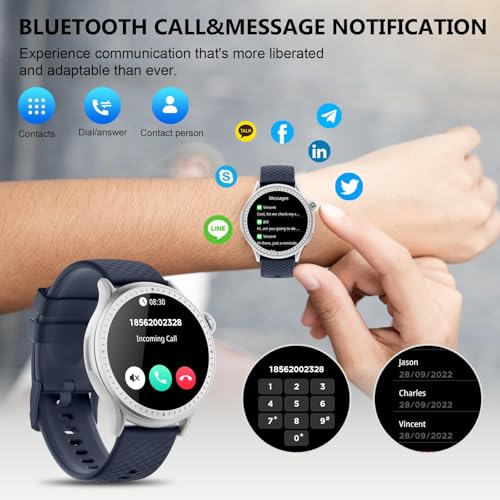Image of Smart Watch for Men Women Answer /Make Call, 1.46'' AMOLED Ultra-Clear Screen Fitness Tracker with Heart Rate /Sleep /SpO2 Monitor, 3ATM Waterproof Smartwatch for iPhone /Samsung /Android, 110+ Sport, Blue