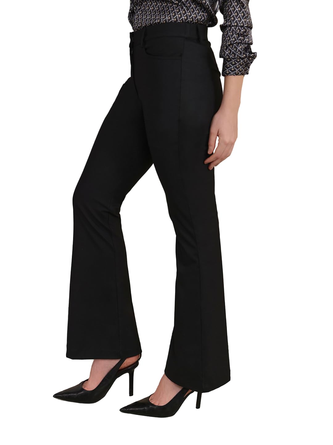 Women Formal Trousers | Flared Mid-Rise Design with Belt Loops & Plain Hem | Solid Pattern & Woven Construction | Office Wear & Business Meetings-image-36
