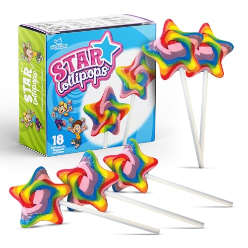 Rainbow Star Lollipops Swirl 18 PCS - Star Shaped Lollipop - Bulk Lolipop Candy Suckers Treats - Swirly Candies for Birthdays Party Favors and Goodie Bags - Easter Basket Stuffers For Kids
