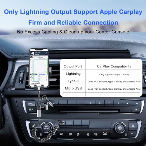 Image of Coiled Multi Charging Cable 4FT [MFi Certified] 5 in 1 Coiled Charging Cable for Car Coiled Universal Charging Cable USB A /USB C to Lightning(Data, Carplay, 2.4A), Type-C(Charge), Micro USB(Charge)