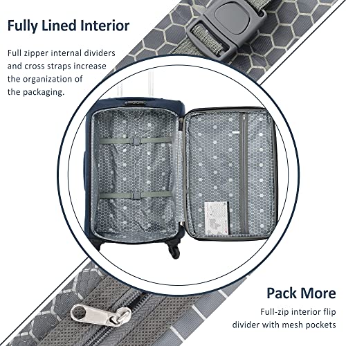 Luggage Sets(22in/26in/30in) with 4 Spinner Wheels Upright Softside Expandable Luggage Softshell 3-Piece Set Lightweight Rolling Suitcase with TSA Lock for Travel Dark Blue3