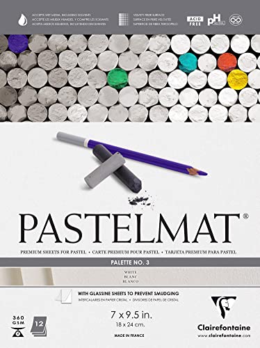 Clairefontaine Pastelmat Glued Pad - Palette No. 3 - (7 x 9 1/2 Inches) 18 x 24 cm - 360g - 12 Sheets - White