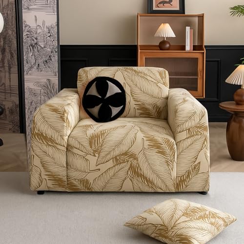 Image of HOKIPO 200gsm Dual Tone Knitting Jacquard Sofa Cover 1 Seater Fully Covered, Beige (AR-6032-BGE)