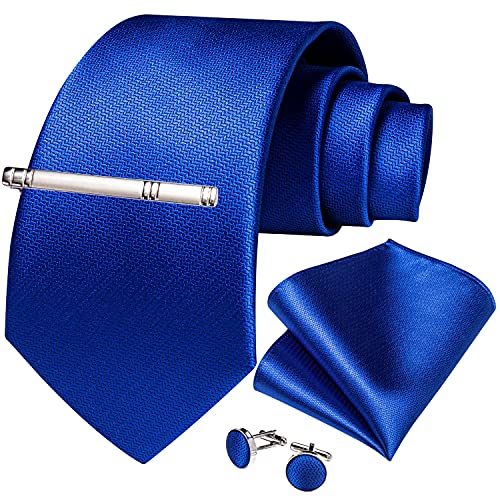 Image of DiBanGu Mens Silk Necktie Solid Color Tie and Pocket Square Cufflink Tie Clip Set Woven Plain Ties for Men Wedding Party