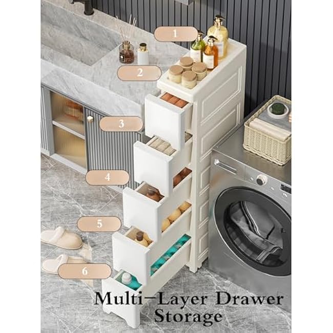 Kitchen Floor Cupboard Tall Storage Cabinet with Flip Doors Adjustable Shelves Kitchen Storage Sideboard with Countertop Free Standing£¬Slim Bathroom Storage Cart on Wheels - Tall Narrow CABI-WpJUWRFg