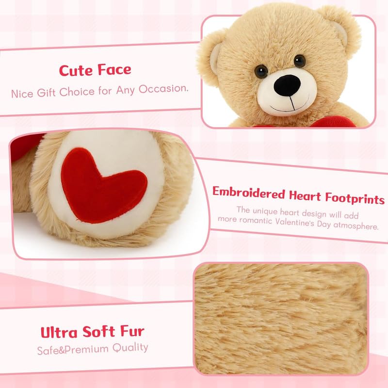 Image of Soft Toys Teddy Bear with Red Heart Valentine's Day Bear Stuffed Animal Plush Toy Lovable and Huggable Gift for Birthdays & Occasions (Brown) (Size 14 Inch)