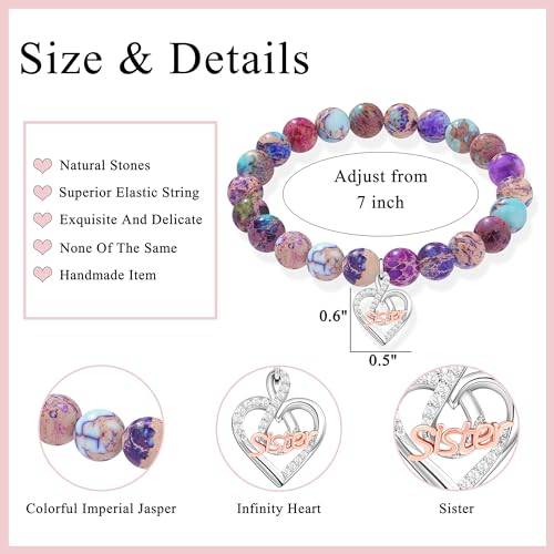 𝗚𝗶𝗳𝘁𝘀 𝗳𝗼𝗿 𝗪𝗼𝗺𝗲𝗻 𝗜𝗻𝗳𝗶𝗻𝗶𝘁𝘆 𝗟𝗼𝘃𝗲 𝗛𝗲𝗮𝗿𝘁 𝗕𝗿𝗮𝗰𝗲𝗹𝗲𝘁 Christmas Birthday Gifts for Sister Daughter Granddaughter Grandma, Natural Colorful Imperial Jasper Bracelet for Mom Wife Nana Aunt4