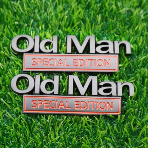 2Pcs Old Man Special Edition Emblems 3D Metal Badge Bumper Decal Nameplate Car Truck Replacement for Universal Vehicle Truck SUV Motorcycle Door Window Decoration (Black Red)