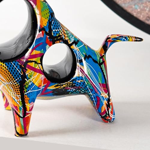 Image of The Artment your artistic apartment Bullseye Resin Abstract Bull Sculpture, Hand-Painted Colorful Cutout Decor, Modern Art Showpiece for Living Room, Bedroom & Office, 8.2 Inch Statement Figurine