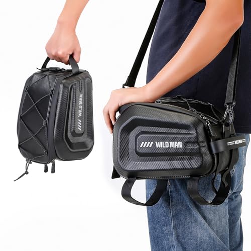 WILD MAN 4L Bike Seat Bag Waterproof Hard Shell Bike Saddlebags for Electric Bicycle Touring Sport Messenger Bag Storage Accessories(GD5,Black)