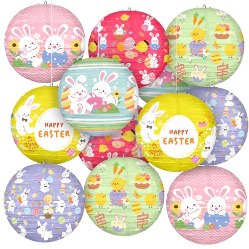 Image of Panelee 12 Pcs Easter Paper Hanging Lanterns Party Decorations 8 Inch Pastel Cute Bunny Round Lanterns for Easter Party Office Classroom Decorations Indoor Outdoor