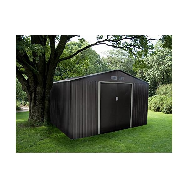 GARDIUN KIS12962 – Häuschen aus Metall, 7,74 m², außen, 241 x 321 x 205 cm, verzinkter Stahl, Anthrazitgrau – Bild 3