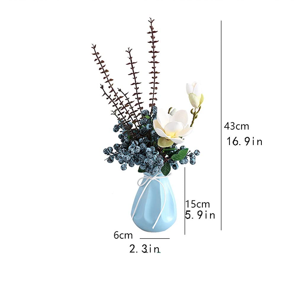 Fiori Artificiali per Interni, Bouquet simulato, Agrifoglio, frutto di Acacia, Ornamenti a Forma di Fagiolo di Mirtillo, Decorazione per Soggiorno, Sala da Pranzo e