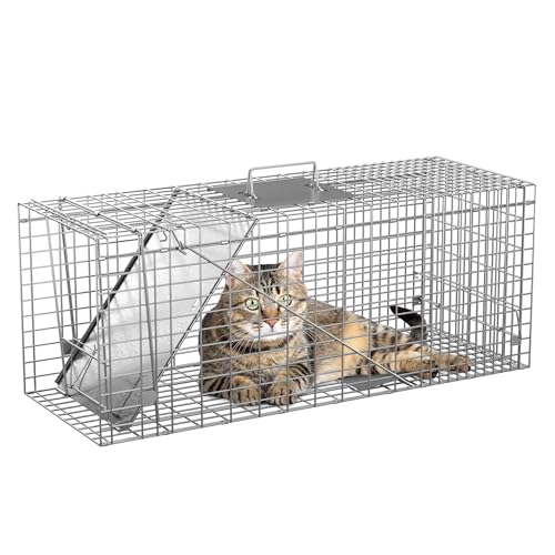 Nouva 32' Live Animal Cage Trap - Steel Large Folding Humane Cat Trap Raccoon Trap w/Handles for Rabbits, Stray Cats, Squirrels, Skunk, Groundhogs and Opossums