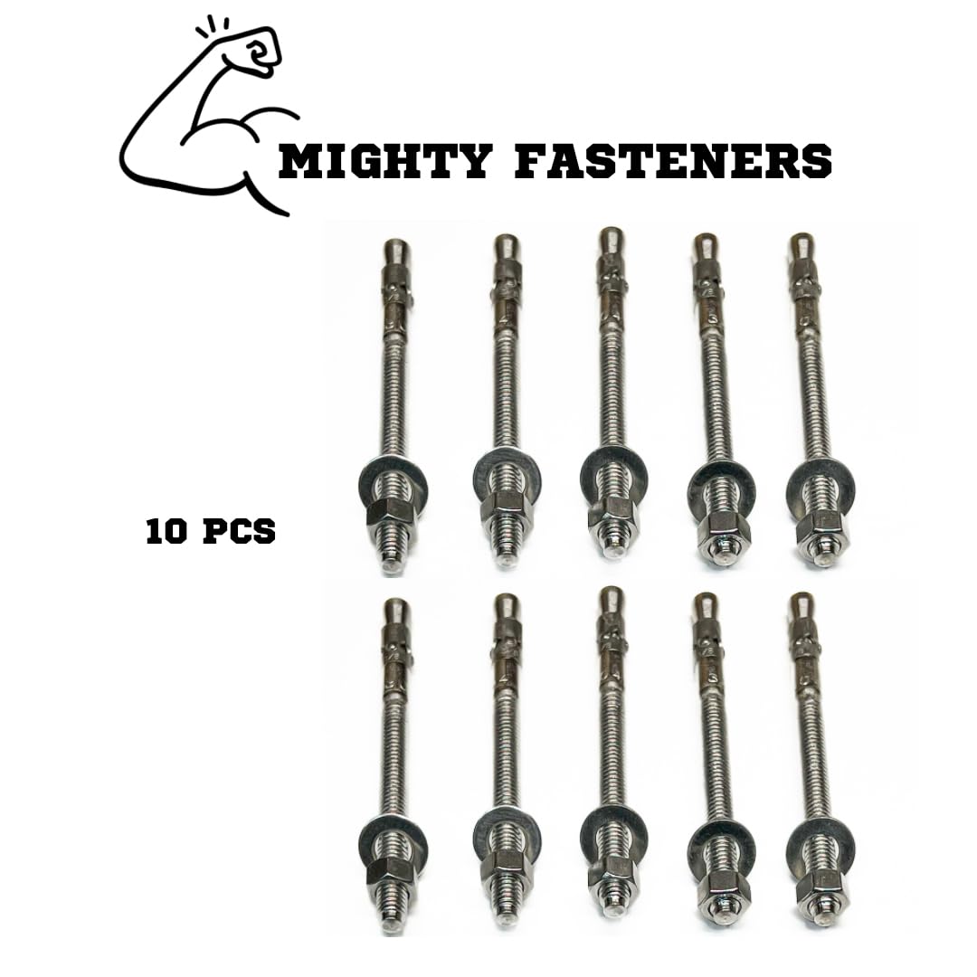 MIGHTY FASTENERS Tasselli a cuneo, 9,5 x 12,7 cm, in acciaio inossidabile 304, resistenti bulloni di espansione per calcestruzzo e muratura, prestazioni antiruggine, durevoli, confezione da 10