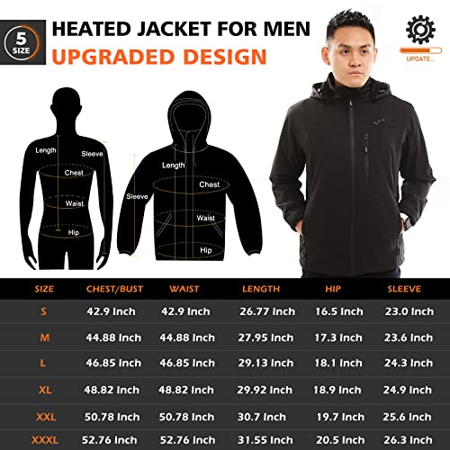 ARRIS Men`s Heated Jacket, Electric Heating Coat with 7.4V Battery and Detachable Hood - Waterproof …