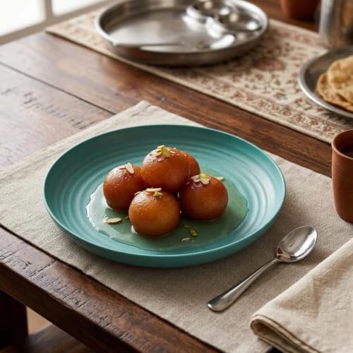 Image of Wheat Straw Dinner Plate Set, Eco-Friendly Dinner Set Round Serving Plate, Dishwasher & Microwave Safe - Perfect for Dinner Dishes Deep Plates Easy to Clean (Dark Green -4PCS, 20 cm)
