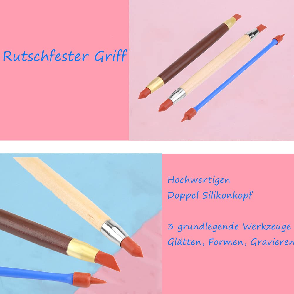 3-delige Siliconen Klei Beeldhouwen Tool, Aardewerk Klei Beeldhouwen Modellering Pen met Silicium Polymeer Kop, Boetseerklei Modellering Punten Tool Sporen Tool Verwijderen voor