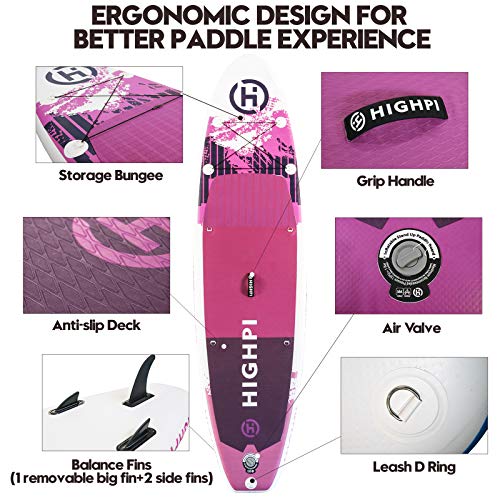 Highpi Inflatable Stand Up Paddle Boards, 10'6''X32''X6'' Sup With Accessories Backpack Anti-Slip Deck, Leash, Paddle And Hand Pump, Pink&Green Paddle Board Standing Boat For Youth & Adult #TOP6