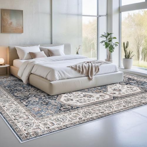 RUUGME Large 10x14 Area Rugs - Large Boho Rugs for Living Room Stain Resistant Carpet Vintage Tribal Rugs for Bedroom Kitchen with Non Slip Backing Decor Floor Decoration Mat 10x14 Navy/Blue