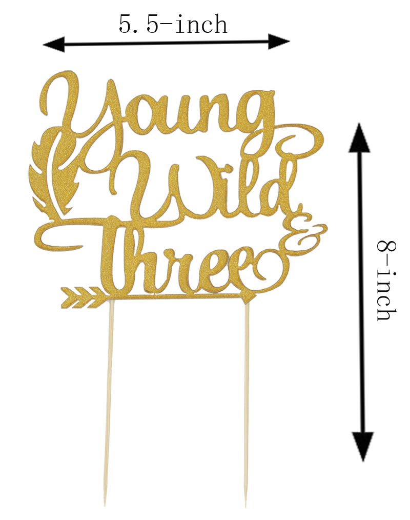 Young Wild & Three Banner – Goldenes Glitzer-Banner Für 3. Geburtstag, Partydeko, Ca. 17 Cm Buchstaben