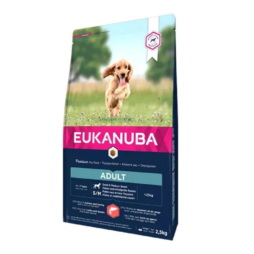 EUKANUBA Alimento Seco para Perros Adultos de Razas Pequeñas y Medianas, Rico en Salmón y Cebada, 12 kg