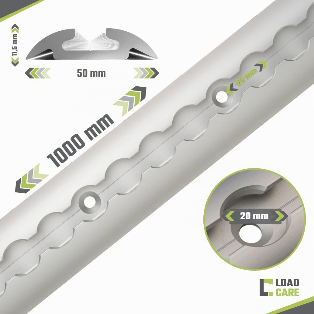 Kit de démarrage de rails aériens – 2 rails aériens anodisés (1 m, semi-circulaire, percés pour vis M6 tous les 10 cm) avec 4 embouts, 4 raccords noirs – Idéal pour la construction de véhicules