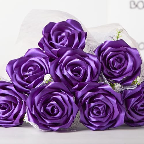 Image of Mauproy 1-1 /2 Inch Wide Purple Satin Ribbon, 50 Yards Solid Polyester Fabric Ribbon for Roses Making, Gift Wrapping, Flower Bouquets, Wedding Decorations, Handmade Crafts