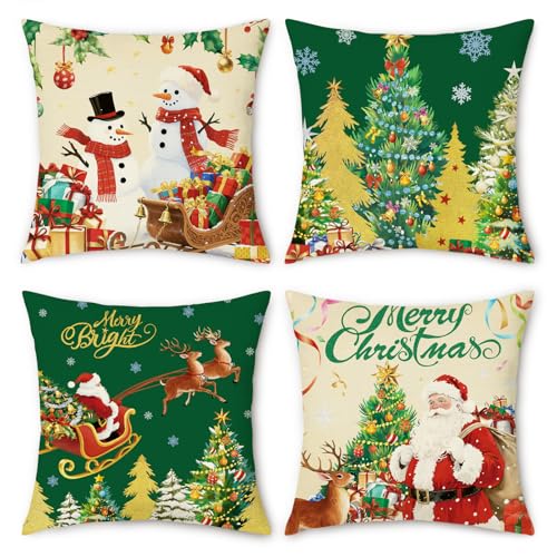 NymphFable 4er Set Kissenbezüge Weihnachten 45 x 45 cm, Grün...