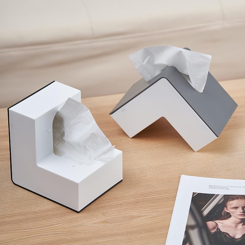 Creative L Shaped Tissue Box Stylish Minimalist Tissue Holder Modern Living Room Paper Towel Dispenser Elegant Tissue Box for Home Decor (Pure White)