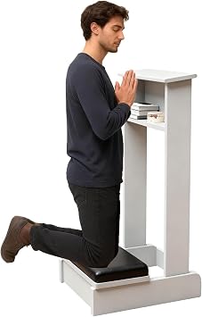 Solid Wood Prayer Kneeler Bench With Cushion & Shelf - 20x6.5x33in Mation Stool For Church, Pulpit, Home Prayer - White Kneeling Chair For Comfort & Support White