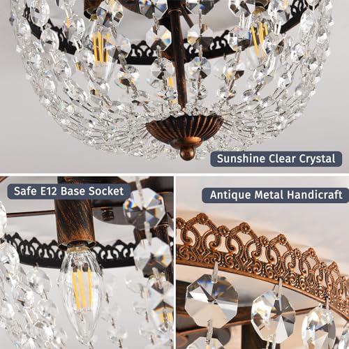 Kaiqi KQ8019/3 Lights French Empire K9 Crystal Flush Mount Chandelier Lighting Antique Ceiling Light Fixture thumb #5