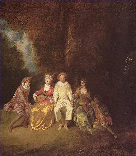 Peinture à l'huile Watteau Pierrot faite main par des professeurs