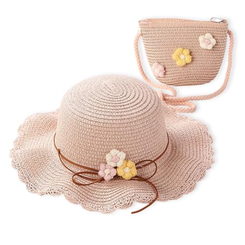 Strohhut und Kleine Tasche Set, Mädchen Kinder Sommer Sonnenhut...