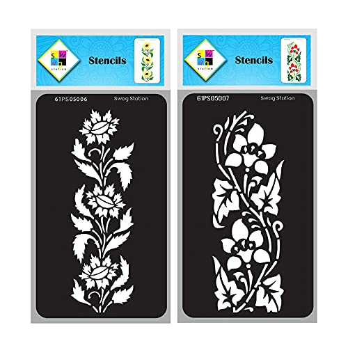SWAGSTATION Border Design Stencil Set, Pack of 2 Reusable Painting Templates (8 x 4 Inch) for Fabric Painting, Wall Painting, Tile Art, Floor Decor and DIY Craft Projects