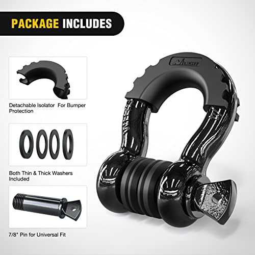 Image of Nilight - 90052B 2 Pack 3 /4 inch D-Ring Shackle 4.75 Ton (9500 Lbs) Capacity with 7 /8 inch Pin Heavy Duty Off Road Recovery Shackle with Isolators & Washer Kit for Jeep Truck Vehicle , Black