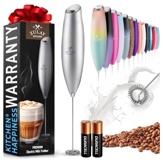 Zulay Powerful Milk Frother for Coffee with Upgraded Titanium Motor - Handheld Frother Electric Whisk, Milk Foamer, Mini Mixer & Coffee Blender Frother for Frappe, Latte, Matcha, No Stand - Silver