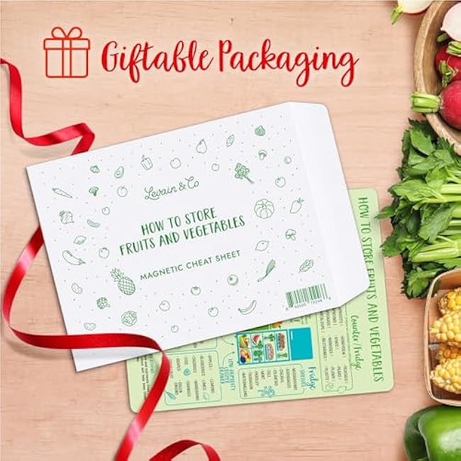 Levain & Co Produce Storage Guide Magnet - Fruit & Vegetable Storage Magnetic Chart - The Ultimate Produce Organizer Cheat Sheet - Keep Foods Fresher Longer