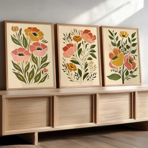 Image of kotart Botanical Art Home Decoration Painting | Floral Paintings With Frame For Living Room Bed Room Hotel Wall Decor Digital Reprint Set of 3 (19X25 inch)