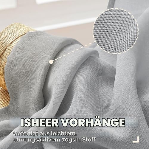 MRTREES Sheer Curtains with Rail Hooks Grau 160X300cm (HXB) Gardinen Wohnzimmer Modern Transparent für Schiene Vorhänge Leinenoptik… – Ansicht 5