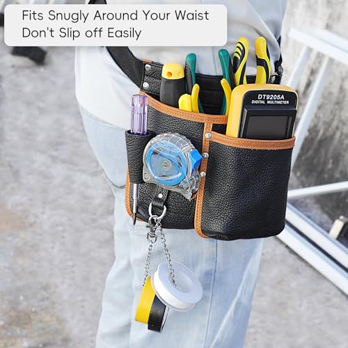 Image of Tool Belt,Genuine Leather Tool Pouch,Detachable & Adjustable Single Side Tool Belt Pouch for Electrician,Carpenter,Construction,Work Apron,Utility Belt.