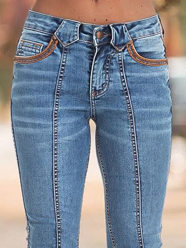 Flamingals Bootcut Jeans for Women Low Rise Bell Bottom Contrast Stitch Seam Flare Jeans4