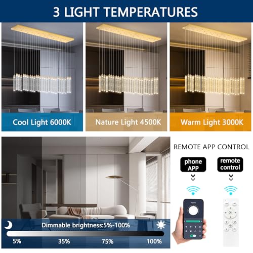 Image of Rectangular Chandeliers 26-Lights Long Light for Entryway LED Dimmable Chandeliers Lighting Fixture Flat Sloped High Ceiling Pendant Lights Crystal for Living Room Foyer Hallway Staircase Gold